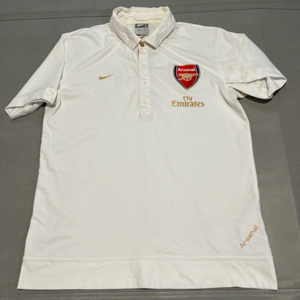 VTG 90s Gray Tag Nike Arsenal Fly Emirate Football Soccer Polo Shirt Kit Men Y2K
